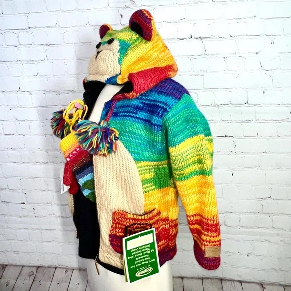 🧸🌈NWT🤩 |•KYBER•| Hand Made Wool Bear Fleece Lined Sweater + Mittens🌈 - Picture 8 of 16